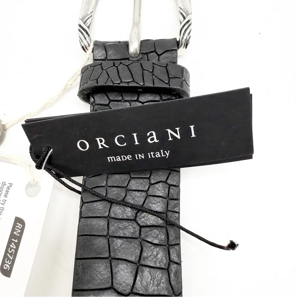Orciani Handmade Crocodile Emobossed Matte Leather Italian Made Black Belt, XS